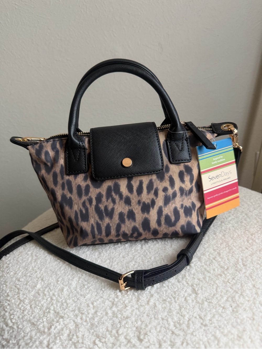 Leopard Print Crossbody Satchel with Black Trim